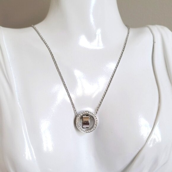 Swarovski Pave Hollow Crystal Circle 18 Inch Pendant Necklace - Picture 1 of 14